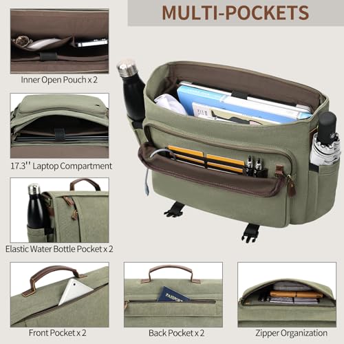 Image of ESTARER Men's Messenger Bag 17.3 Inch, Water-resistant Canvas Laptop Bag, Computer Shoulder Bag for College Travel Work, Army Green