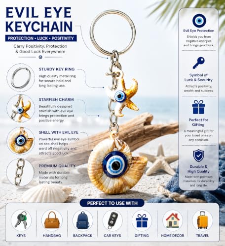 Image of GJ Premium Turkish Evil Eye Keychain for Car, Bike & Home | Nazar Protection Keychain, Good Luck Charm | Spiritual Metal Key chain for Men & Women