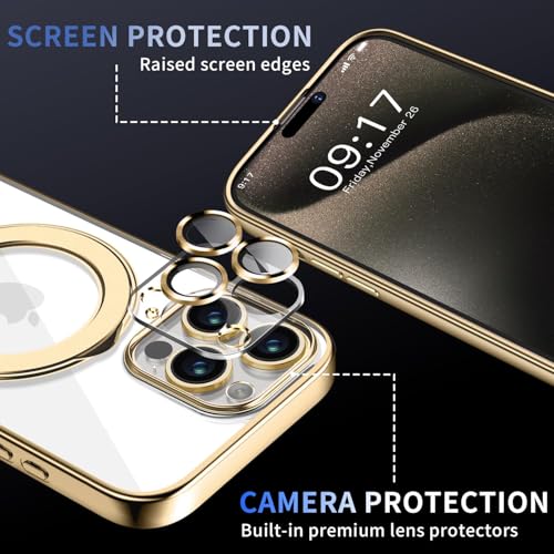 Image of Magnetic for iPhone 13 Pro Case with Invisible Stand[Compatible with MagSafe][Full Camera Lens Protector][Military Drop Protection] Shockproof Not Yellowing Clear Slim Soft for Women Men