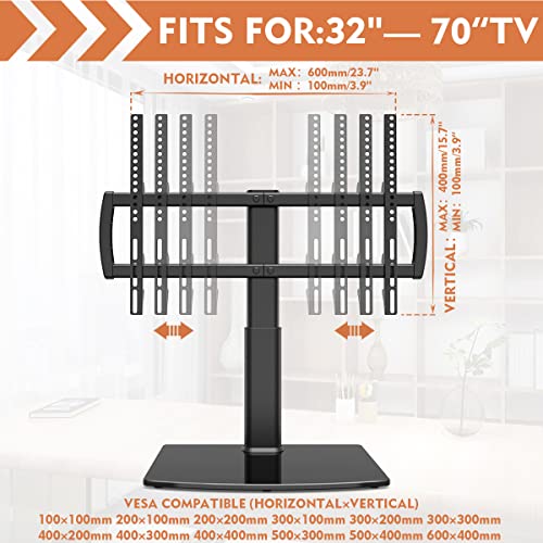 Image of Universal Tabletop TV Stand with Wall Mount for 32 to 70 inch 4 Level Height Adjustable, Heavy Duty Tempered Glass Base, Holds up to 110lbs Screens, HT03B-002