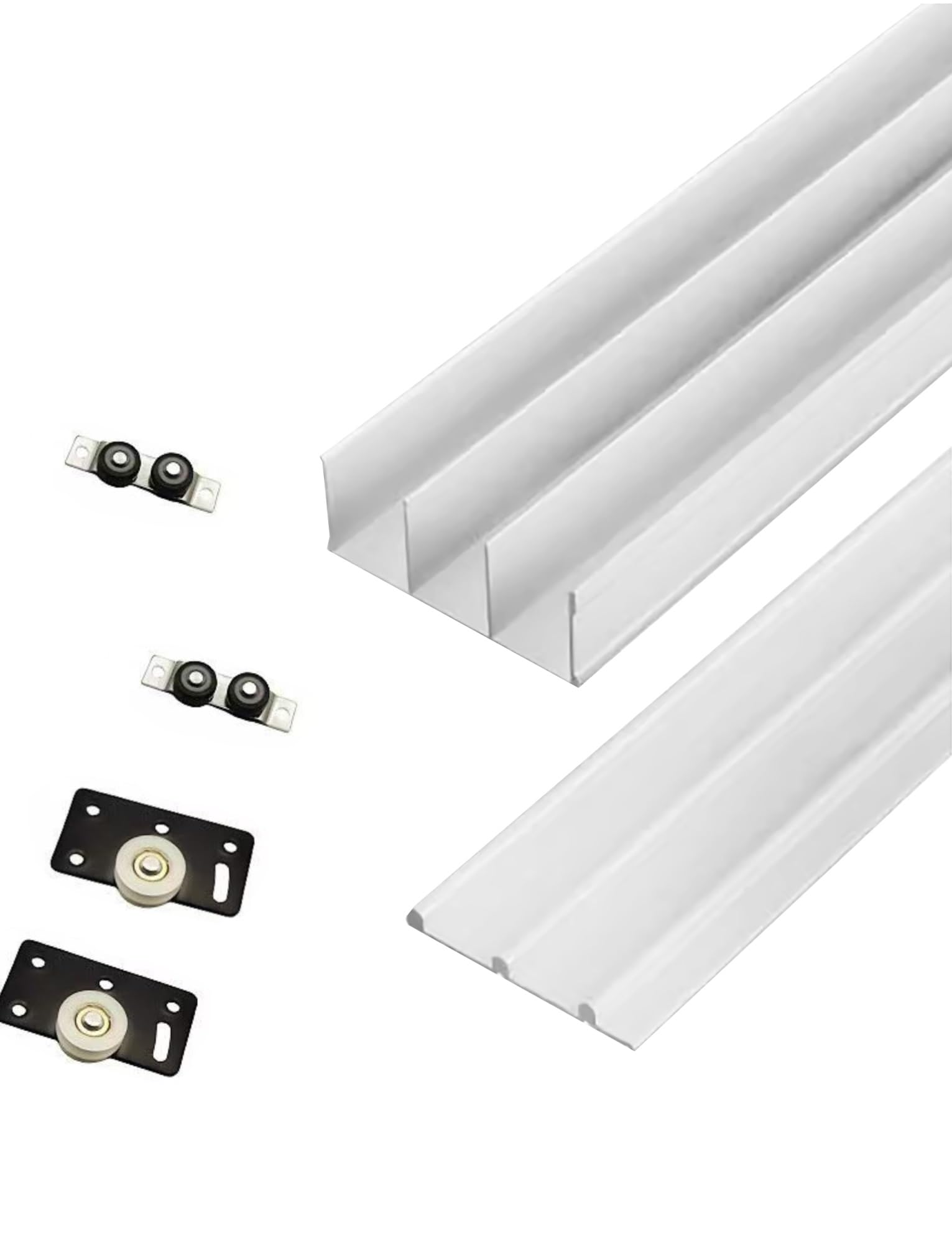 3-torowe rolki do drzwi przesuwnych, wytrzymałe aluminiowe prowadnice do szaf, ścianek działowych i drzwi szafek – regulowany 3-panelowy bypass (kremowy, trzytorowy, 220 cm)