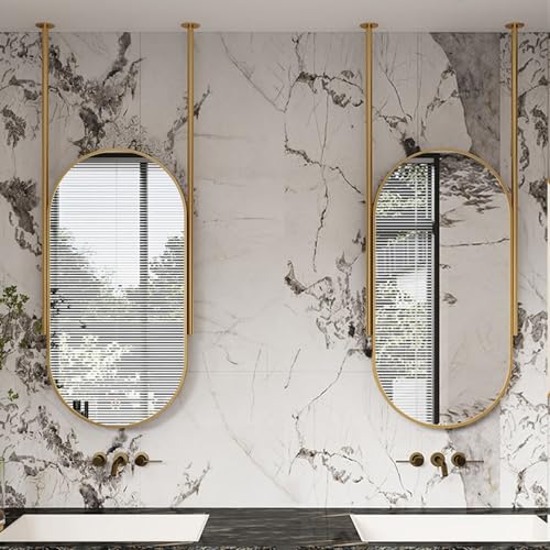 Miroir ovale doré 40x70 cm avec cadre en métal suspendu pour salle de bain