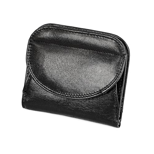 Women's Ultra Thin Genuine Leather Bifold Wallet with Coin Pocket Compact RFID Blocking Travel Ladies Small Coin Purse ST Green (Black)