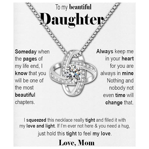 Daughter Necklaces From Mom Mother Daughter Necklace 925 Sterling Silver Mother To Daughter Gifts Christmas Birthday Gifts With Heartfelt Message & Lighted Box (Love Knot, 925 Sterling Silver)