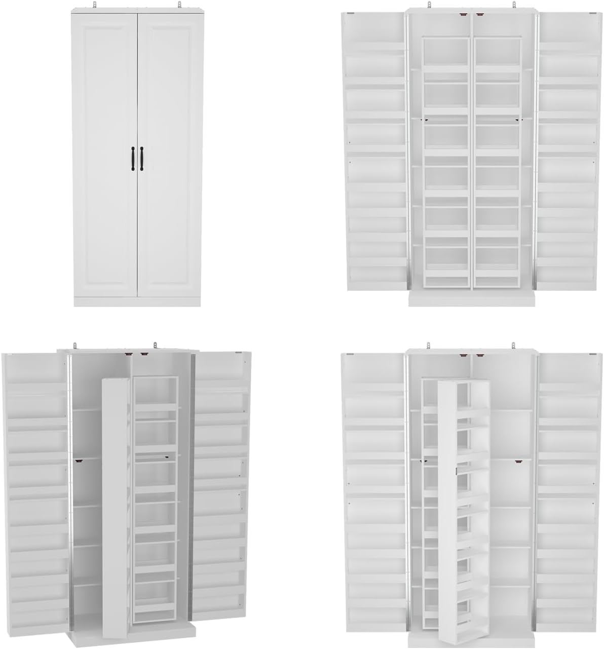 72.2" Tall Kitchen Pantry Cabinet, Kitchen Food Storage Display with Swivel Rack & Hanging and Adjustable Shelves, Easy Open Door, Dining Room Cupboard Bar Cabinet, White