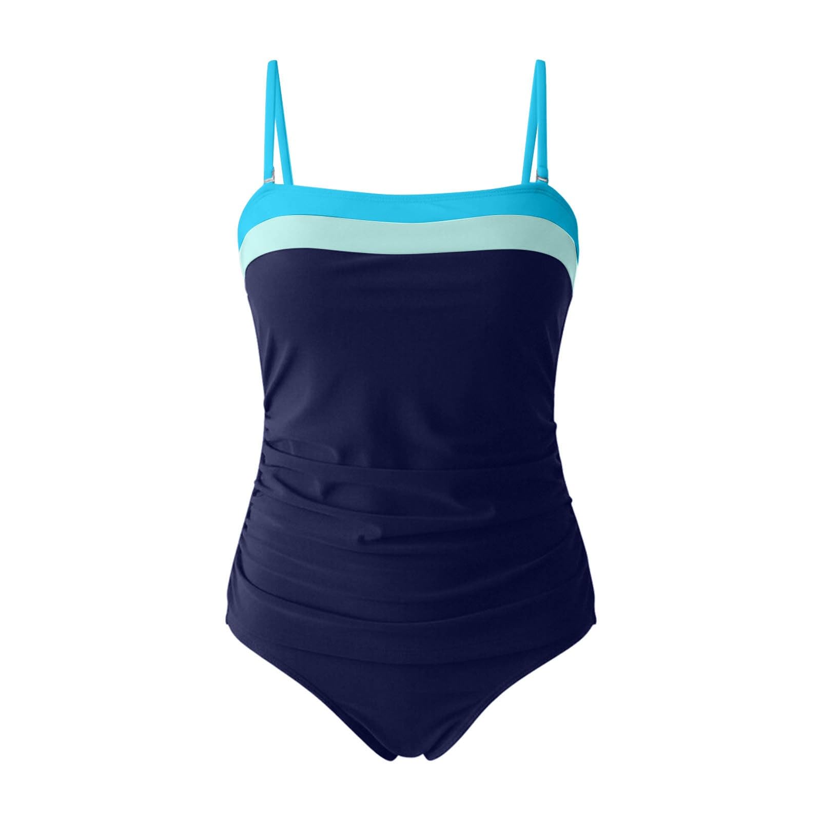 Damski zestaw bikini bez ramiączek tankini strój kąpielowy z marszczonym topem typu bandeau, dwuczęściowy, czarny (czarny 1), M