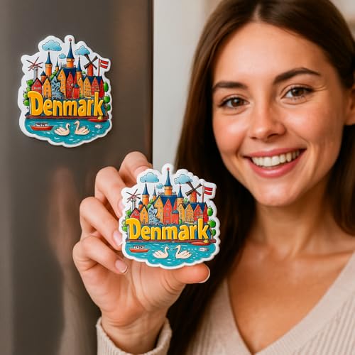 Image of Naxon Denmark Country Theme Souvenir Wooden Refrigerator Stylish Fridge Magnet - Fridge Decoration Magnet for Kitchen & Home Decor | Perfect Souvenir Gift | Size 3x3 Inches | Pack of 1