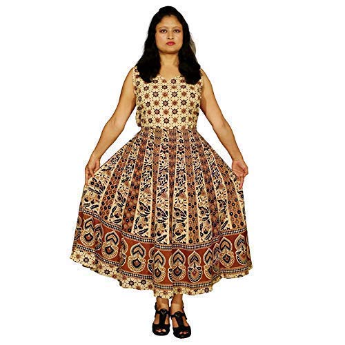 Beige floral Jaipuri Long Gown dress 