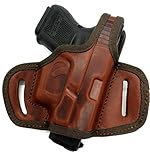 HOLSTERMART USA by CEBECI for Glock 17 19 19X 22 23 26 27 31 32 34 45 Right Hand Brown Leather OWB Mini Belt Slide Holster with Thumb Break