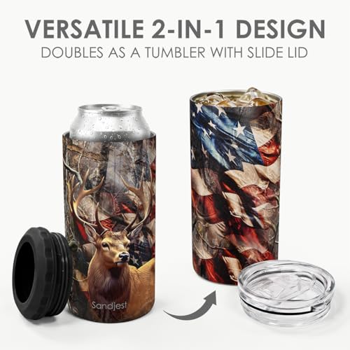 Image of Hunting Cup Can Cooler 12oz - Travel Mug Cup - Stainless Steel Insulated for Men Hunters - Tumbler Cans Koozie, Gift for Christmas, Birthday, Father's Day