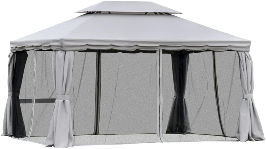 10' X 13' Patio Gazebo, 2-Tier Polyester Roof, Vented Canopy, Mesh, Portable Aluminum Frame for Outdoor, Grey