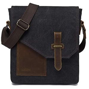 VASCHY Schoudertassen Heren,Kleine Schoudertas Koerierstas Wijnoogst Herentassen Canvas Leer Boodschappentassen voor School Baan Reizen