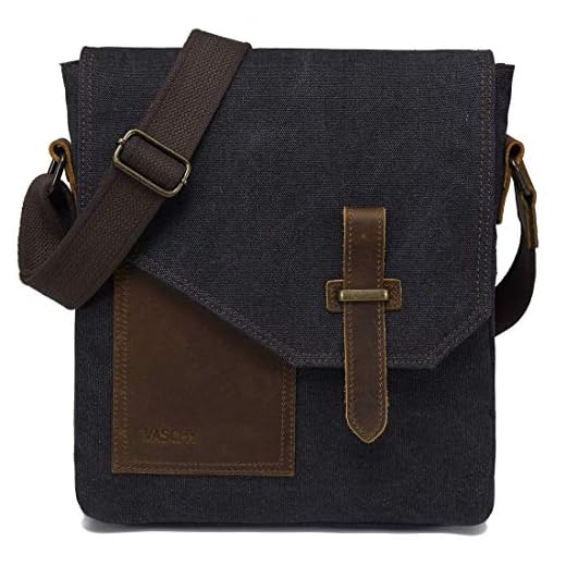 VASCHY Bolso Pequeño para Hombre, Bandolera de Mensajero Vintage, Bolso de Hombro Cruzado de Piel Lona para Escuela Trabajo Viajes Negro