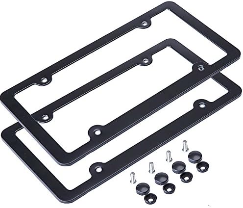 Stonepack License Plate Frame Aluminum Alloy with Stainless Steel Screw Caps (Black 4 Holes)