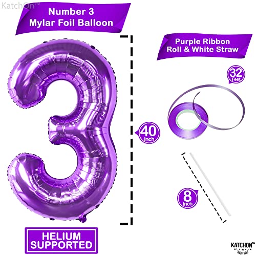 Image of KatchOn Purple Number 3 Balloon 40 Inch