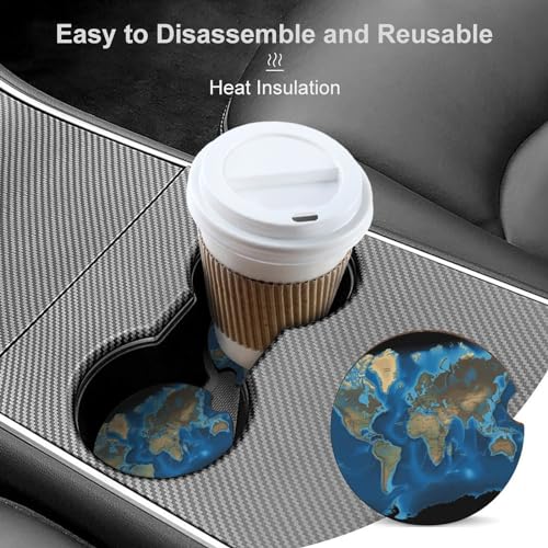 Portavasos para carro con mapa mundial de madera 2 piezas miniatura 4