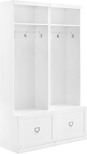 Crosley Furniture Harper - Juego de 2 piezas con banco de almacenamiento y ganchos para colgar percheros, color blanco