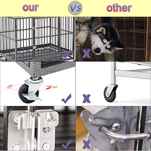 Walnest 37 Inch Indestructible Dog Crate Dog Kennel With Removable Divider Panel Heavy Duty Pet Cage For Two Dogs W/ Steel Tray Wheels With 2 Doors, Black #TOP7