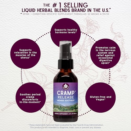 wishgarden herbs cramp release - natural herbal menstrual cramp relief supplement with cramp bark fast-acting tincture soothes period cramps supports a healthy hormone cycle mood amp relaxation 2oz