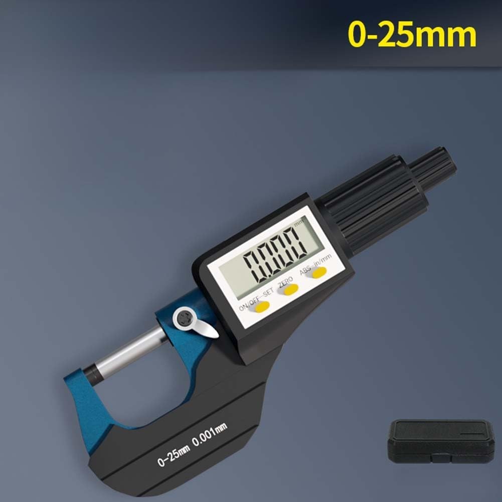Micrómetro digital exterior 0 – 25 mm, herramienta de medición de precisión, pantalla LCD, tornillo de medición para trabajos de metal taller (0-25 mm)