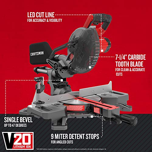 CRAFTSMAN V20 7-1/4-Inch Sliding Miter Saw Kit (CMCS714M1)