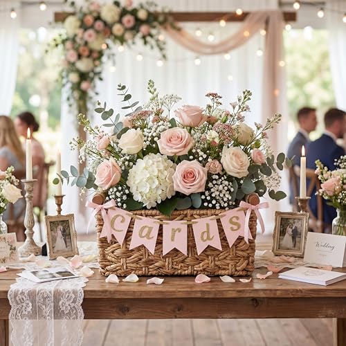 Image of Yaomiao Mini Cards Sign Banner for Card Box Wedding Themed Hanging Banner Decor Party Decoration for Birthday for Basket Table Greeting Photo Props Table Decor, Basket Not Included (Cute,Card)