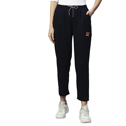 Women's Cotton Blend Regular Fit Brand Printed Track Pants