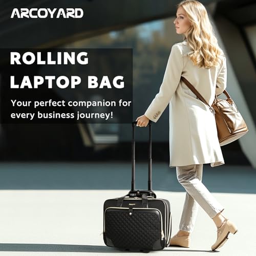 Image of Arcoyard Rolling Laptop Bag, Rolling Briefcase for Women with Waterproof Pocket, 16 Inch Computer Bag, Underseat Carry On Luggage with Wheels for Work Travel Business, Lightweight Black