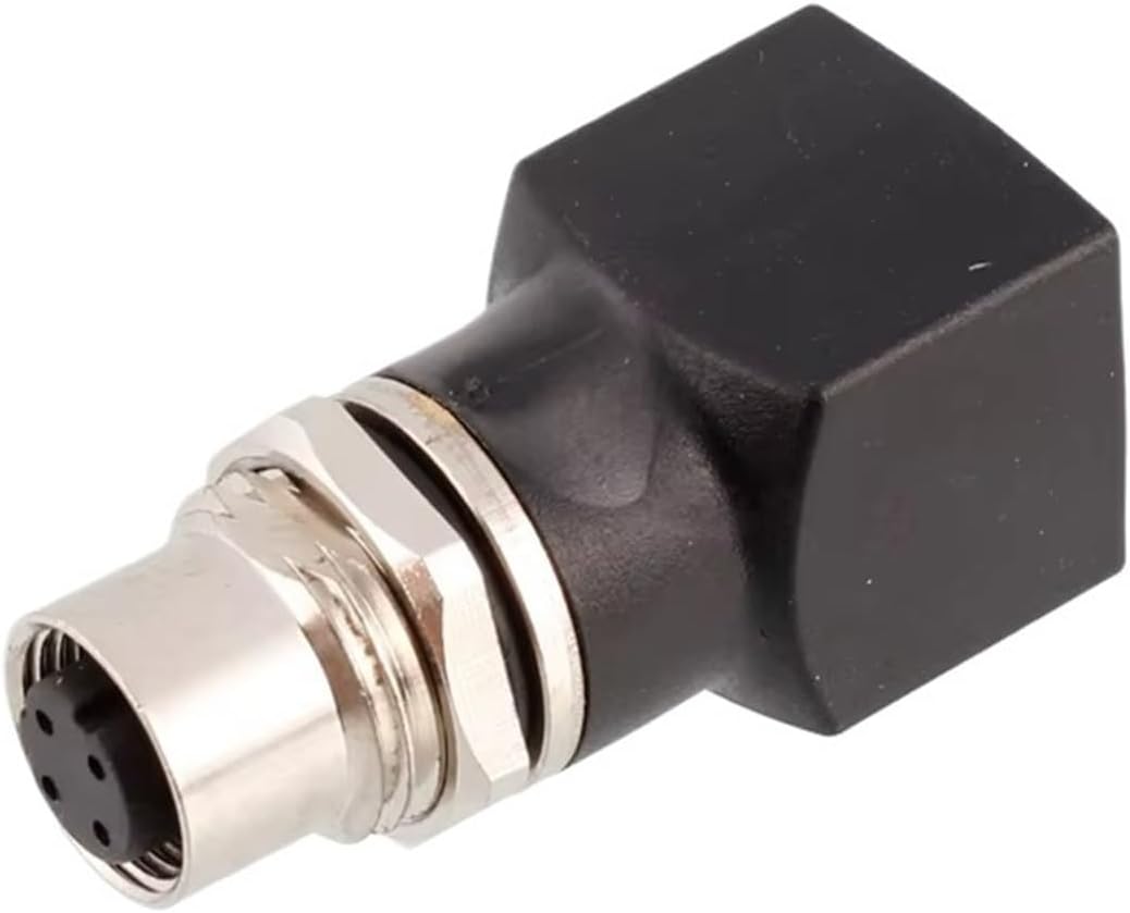 M12 Connector to RJ45 Angle Adapter Waterproof Straight m12 Male 8pin Front Lock Panel Mount to RJ45 Network Interface Connector(Angle,Front Mount_Female Insert_1PCS_4P-D Code)