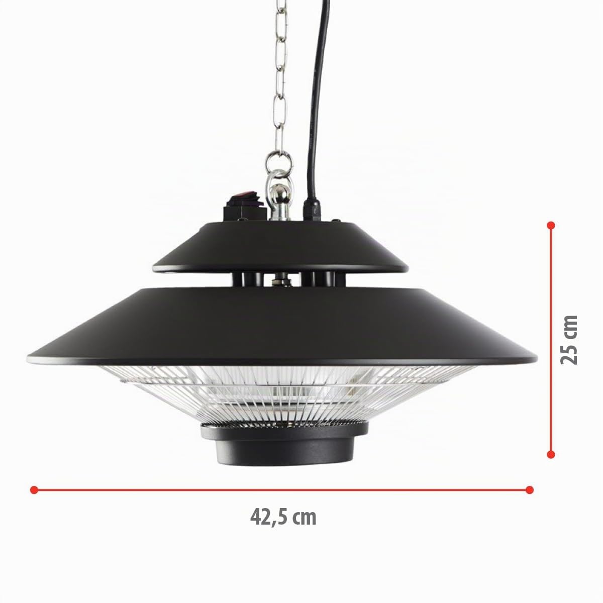 alpina Heizstrahler Terrasse GS-1500 - Infrarotheizung 1500W - Deckenheizstrahler für Innen- und Außeneinsatz - mit Fernbedienung - IP44 Zertifiziert - Deckenmontage - Ø42,5 x 12,5 CM - Schwarz