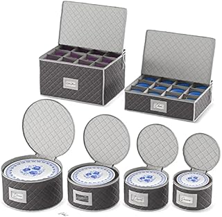 Woffit China Storage Containers - Quilted Dinnerware Container Set for Fine China