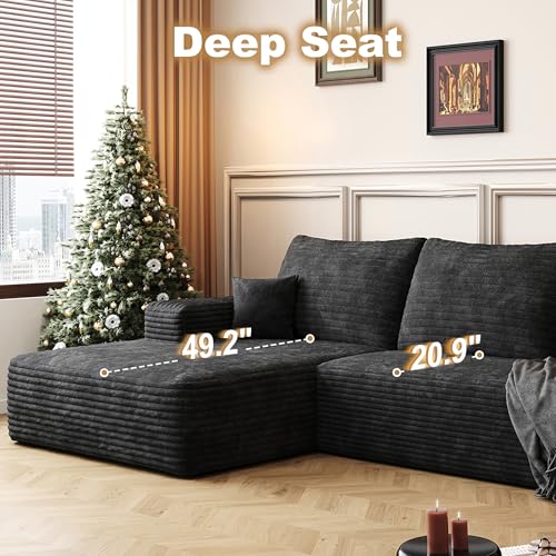 Image of 96 inch Sectional Couches for Living Room Cloud Couch Sofa with L-Shape Upholstered Boneless Couchs Modern Modular Sectional Couch with Chaise