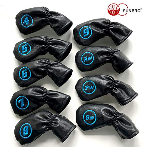SUNBRO Golf 9Pcs Golf Iron Head Covers Set Thick Synthetic Leather So Cute
