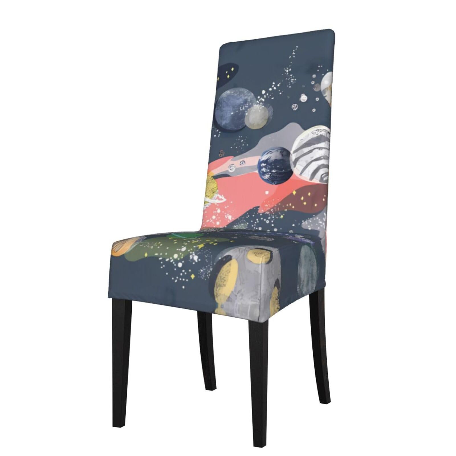 HJFCZH Planet Prints Dining Chair Throw Covers – Stretchable Slipcovers for Chair Seat Back – Protect Furniture from Kids & Pets – Easy Care, No Ironing Needed