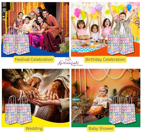 Image of Gitanjali Paper Curves Gift Bags- 5pcs 6x8x4 inch Floral Design Small Paper Bags with Handle, Return Gift Bag, Party Favor Goodie Treat Bag, Paper Carry Bags, Disposable Paper covers (Small-Floral, Pack of 5)