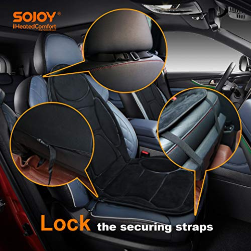 Sojoy 12V Heated Seat Cushion Made with Super Soft Velour, Providing a Fast Warming Controller and Equipped with a 45 Minutes Heating Timer for a Safety Operation. Color Black. SJ115RO54