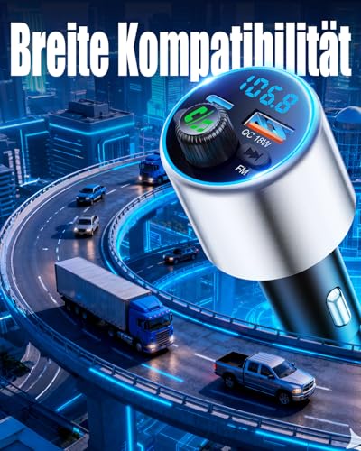 EOIWUY Aufgerüsteter Bluetooth Adapter Auto, [Schnellladung] FM Transmitter Auto Bluetooth 5.3 mit PD36W & QC3.0 18W, [HiFi-Kristallklarem Sound] Freisprechanlage KFZ Ladegerät GPS-Module