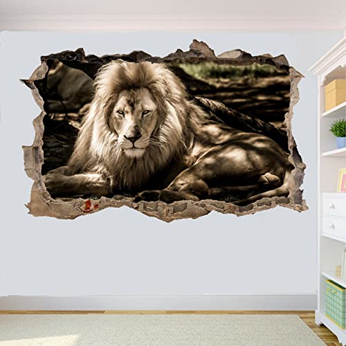 Lion 3D Wall Sticker Room Decor Bedroom Decal Landscape Removable Kids Boys Girls Wall Tattoo Nature Animal For Home Decor Art Mural Wallpaper Window Wall Stickers Murals 47"W X 31"H #TOP1