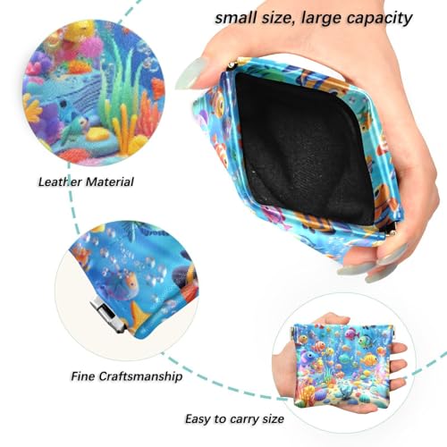 Colorful Sea Fishes Coin Purse Leather Pouch Change Purse, Squeeze Coin Pouch for Cards, Keys & Lipsticks, Unisex2