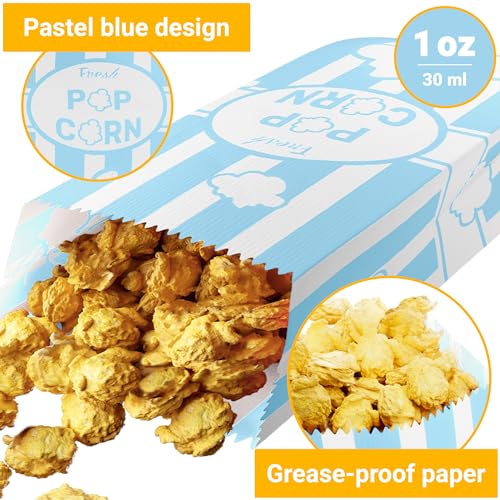 Image of CUSINIUM 1oz Pastel Blue Paper Popcorn Bags (100-pack) - Carnival Theme - Customizable