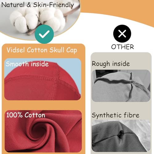 Image of vidsel 100% Cotton Skull Caps for Men Women Breathable Night Cap Sleep Hats Soft Lightweight Running Beanie Helmet Liner