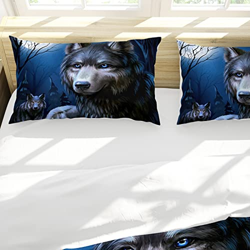 Hoimlm Wolf Duvet Cover King Microfiber Bedding Set, 3D Print Wolf Duvet Quilt Cover&Pillowcase With Zipper Closure - Image 3