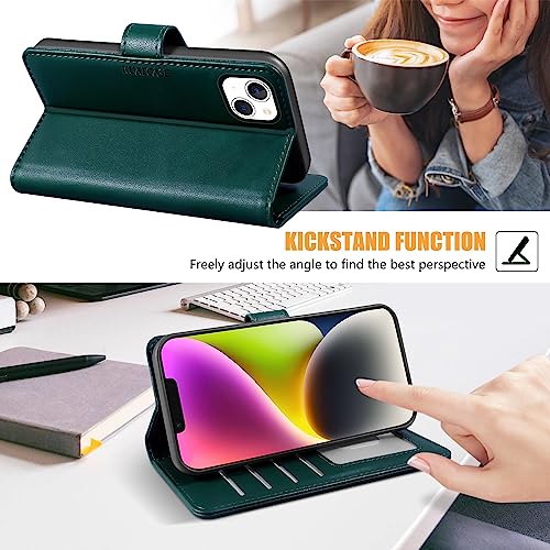 Coque portefeuille iPhone 14 clapet protection antichoc rabat vert