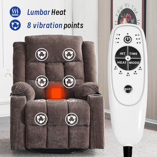 Image of Power Swivel Rocker Recliner Chair with Massage and Heat for Adults,Electric Glider Reclining Single Sofa Chair for Living Room,USB & Type-C Charging Ports, Infinite Position,Coffee Brown