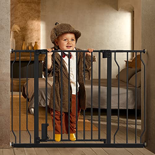 Ciays 29.5” To 45.3” Baby Gate For Stairs Doorways And House, 30” Height Extra Wide Auto-Close Safety Dog Gate For Pets With Secure Alarm, Pressure Mounted, Black #TOP7