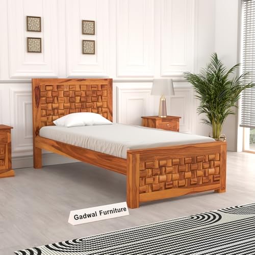 Image of Solid Sheesham Wooden Bed 6X4 Bed Single Bed Without Storage for Bedroom - Single Cot Wooden BedSingle Size for Living Room Guest Room - 12 Month Warranty (Henry Honey)