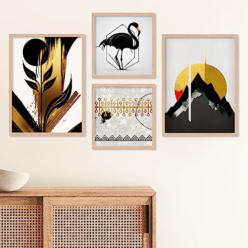 Image of kotart Minimal Colorful Abstract Modern Art Wall Painting with Frame for Living Room Bedroom Hall Office - Framed Painting for Wall Decoration - Wall Decor for Home - Pack of 4 (Art 1, Small (10x13 or 10x10 inch))