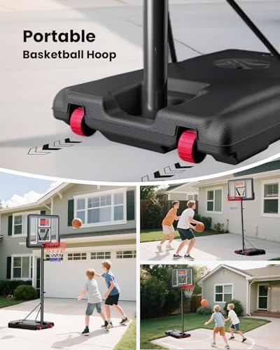 Image of IGL Kids Basketball Hoop Outdoor | 4-8.5ft Adjustable Height | 33 inch Shatterproof Backboard | Fillable Base & Extra Anchor | Portable Goal w /Wheels for Backyard Driveway
