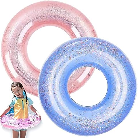 Swimming Rings for Kids, Pack of 2 - Inflatable Swim Ring Sequins Inflatable Pool Float Ring for Pool Beach Summer Vacation Lake (Shiny Swimming Ring) Cover