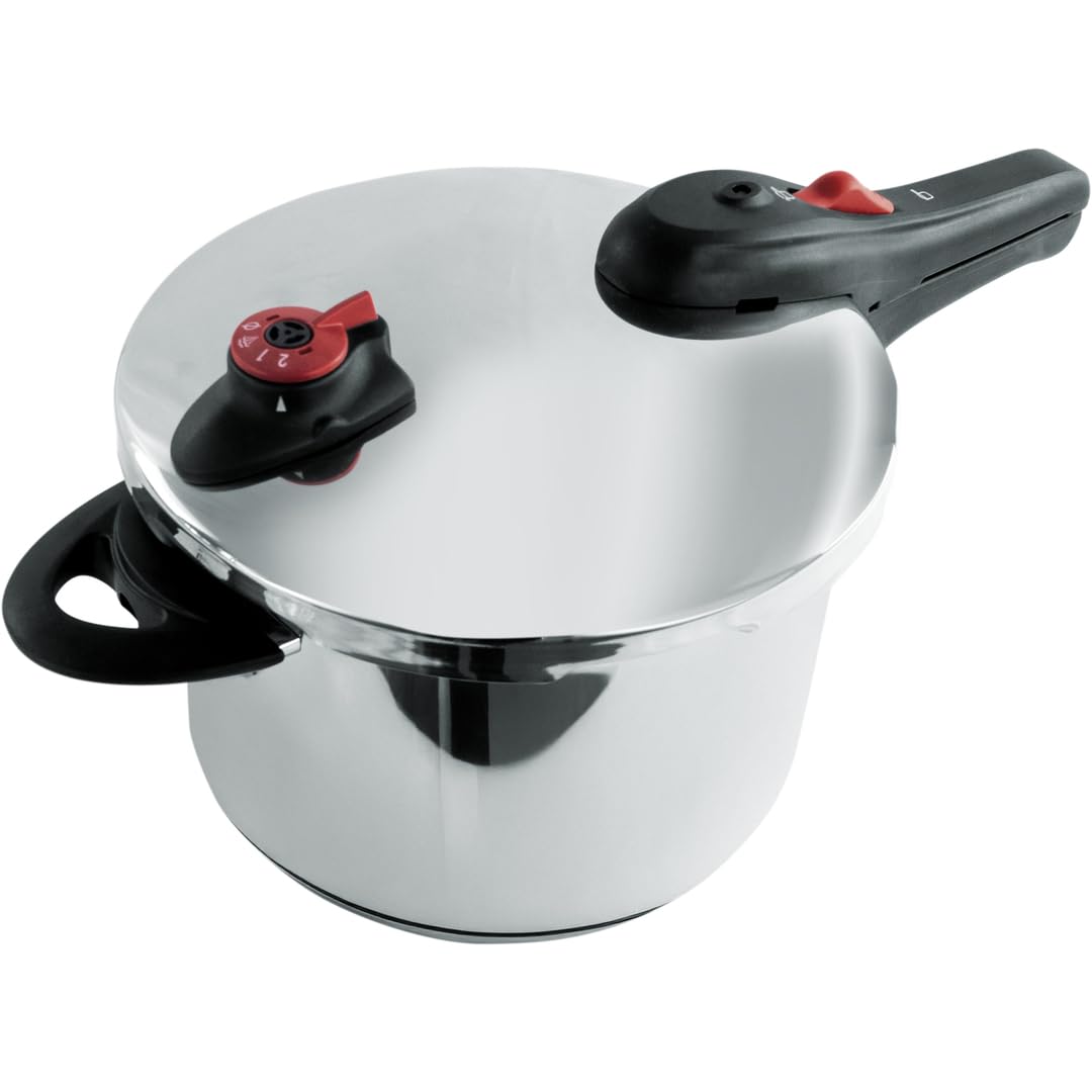 Nerthus FIH 1582 pentola a pressione acciaio inox 6 l con 2 livelli di pressione base full induction compatibile con tutti i piani cottura chiusura di sicurezza e precisione elevata